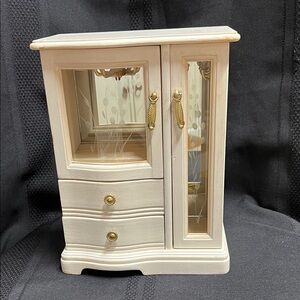 Chic Cream Jewelry Organizer with Mirrored Doors